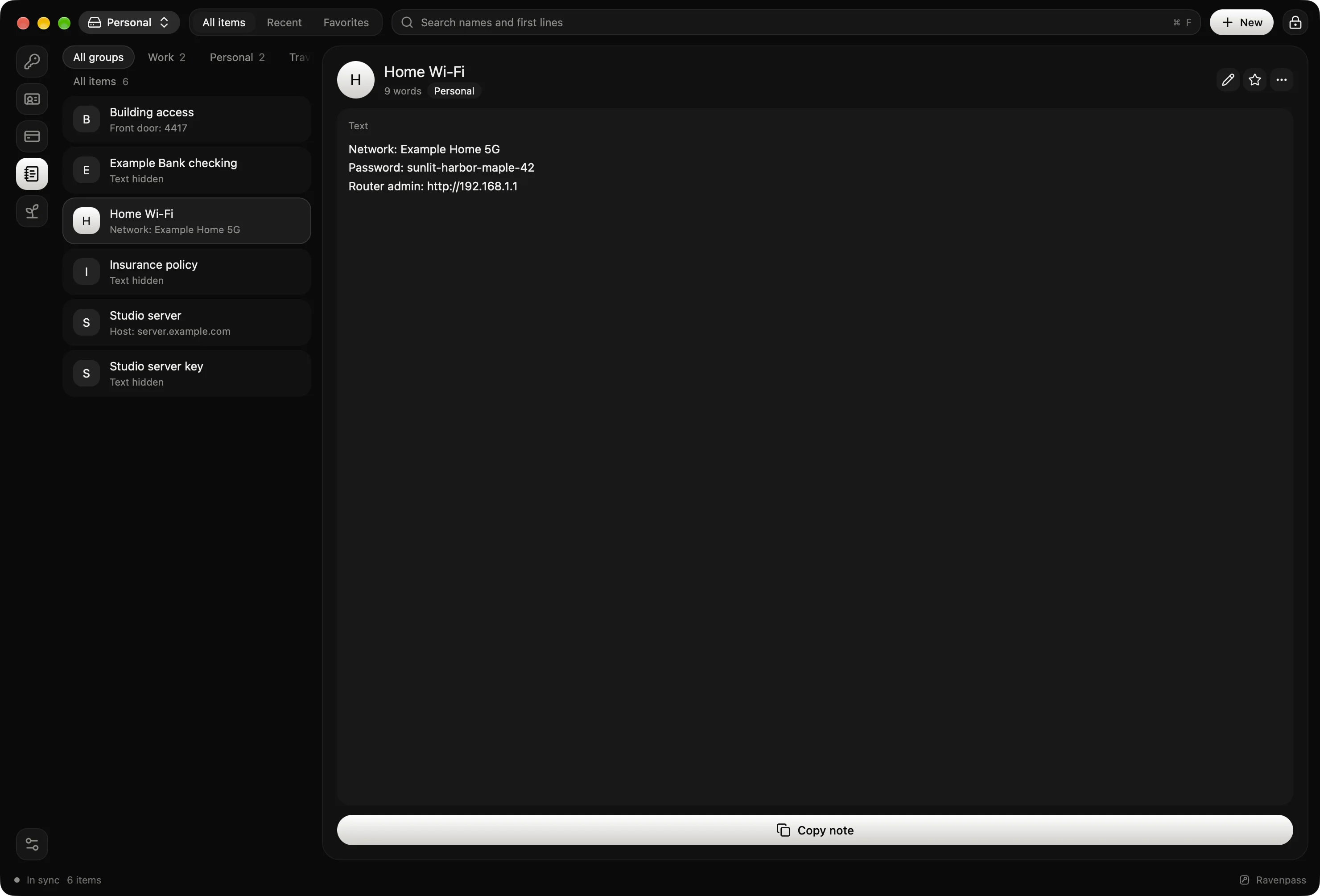 A note with a home Wi-Fi network and its password
